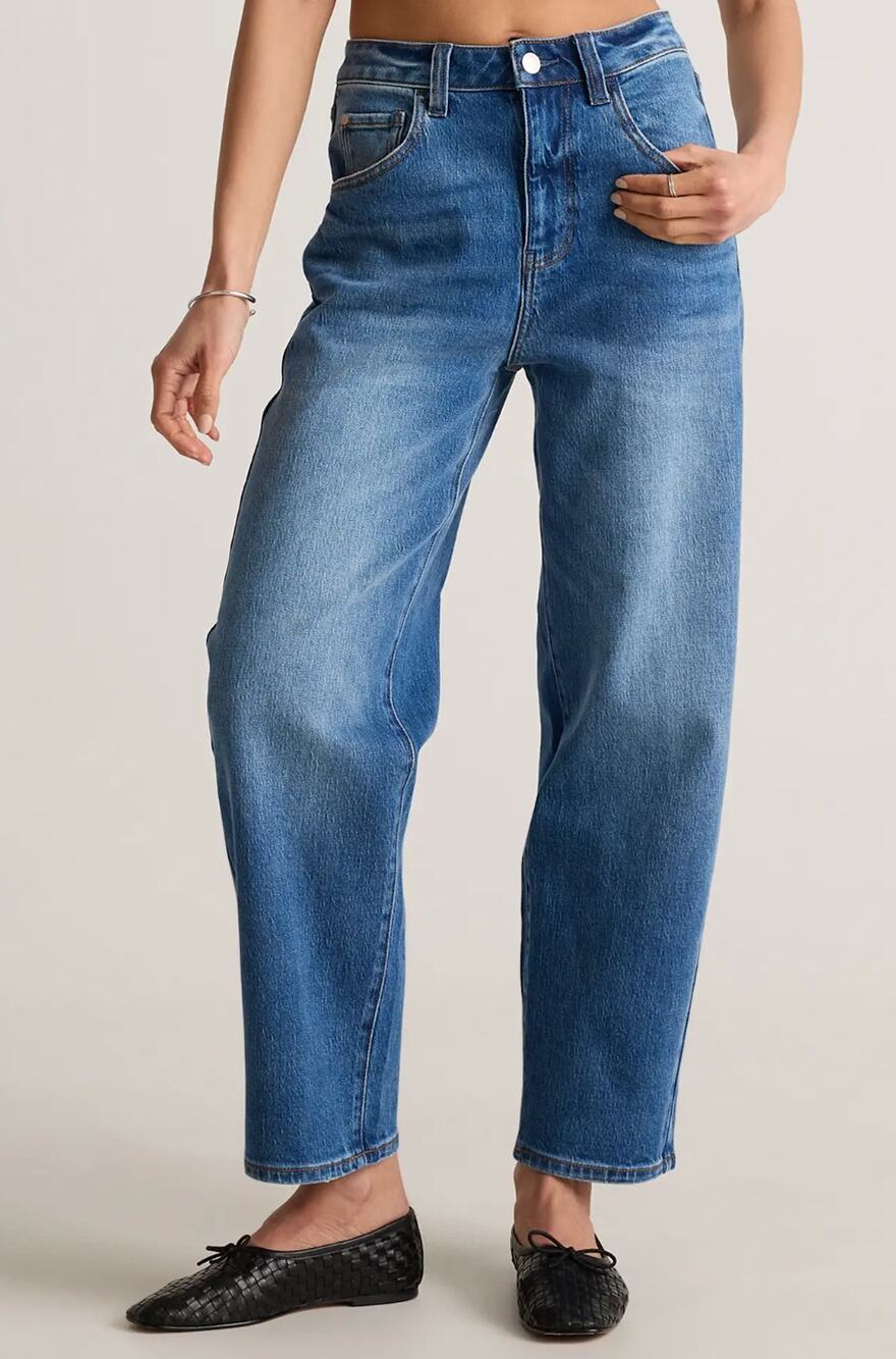 Quince Bella Stretch High Rise Barrel Jeans Organic Cotton Atlantic Blue 26